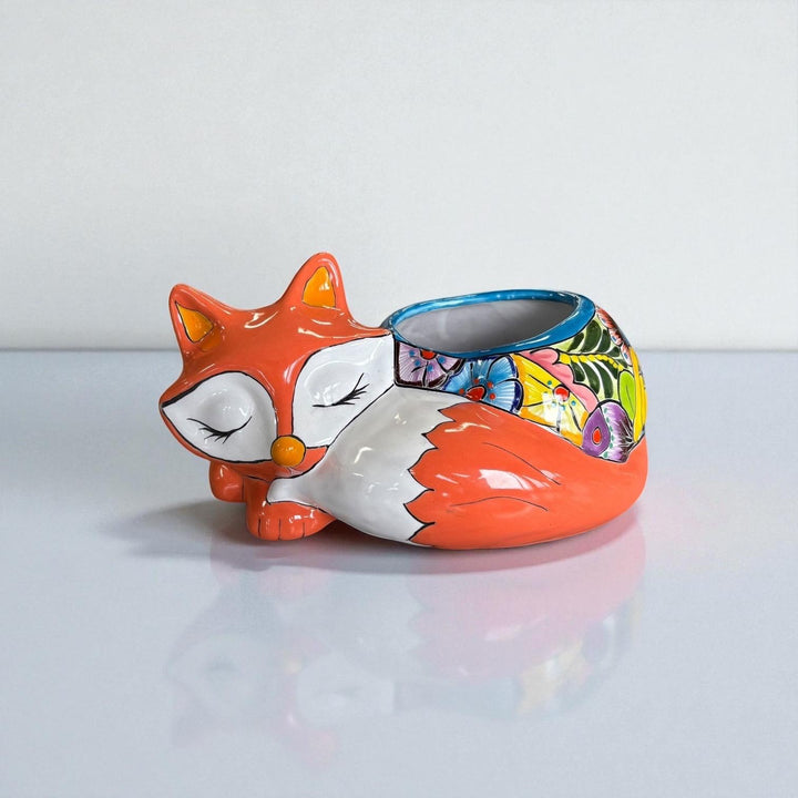 Cute Hand Painted Mexican Talavera Coral Fox Animal Planter Pot (Varying Design)