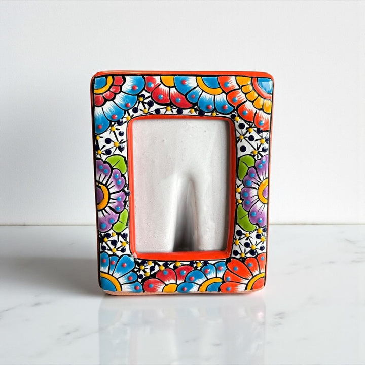 Hand Painted Mexican Talavera Vertical Picture Frame — Assorted Colors (Varying Design)