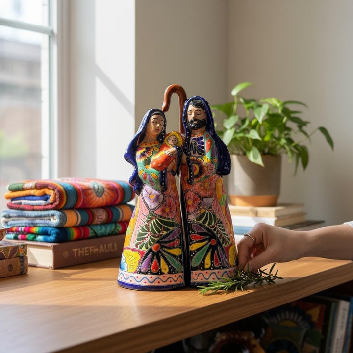 Hand Painted Mexican Talavera Mary Joseph Vibrant Christmas Figures