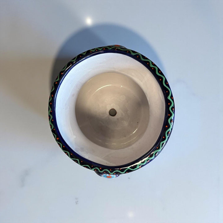 Handpainted Mexican Talavera Blue Floral Hummingbird Planter Pot with Handles – Free Shipping (Contiguous U.S)