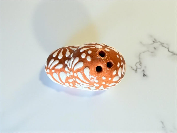 Hand Painted Mexican Talavera Brown and White Heart Salt & Pepper Shaker Set