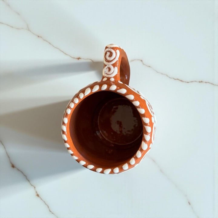 Hand Painted Mexican Talavera Brown & White Tavern Beer Mug (Estilo Cielito Lindo)