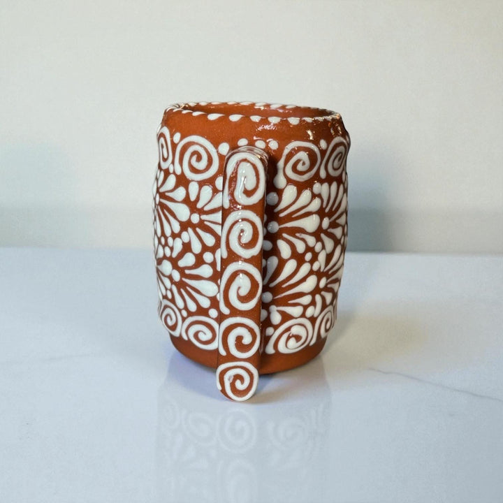 Hand Painted Mexican Talavera Brown & White Tavern Beer Mug (Estilo Cielito Lindo)