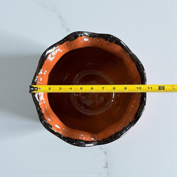 Hand Painted Mexican Black Clay and Black Round Planter Pot with Scalloped Rim – Free Shipping (Contiguous U.S. Only)