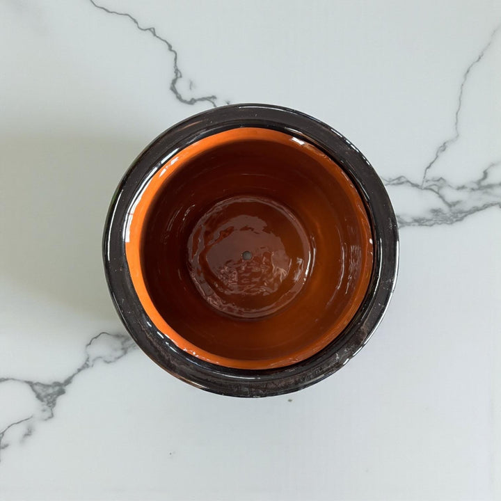 Hand Painted Mexican Black Clay and Black Cauldron Handle Planter Pot – Free Shipping (Contiguous U.S. Only)