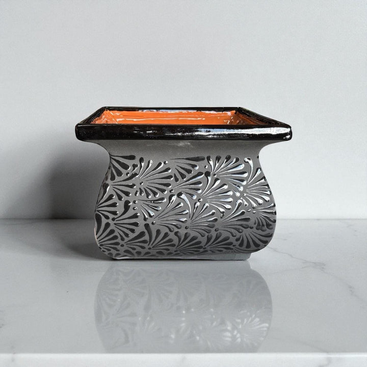 Hand Painted Mexican Black Clay and Black Square Planter Pot – Free Shipping (Contiguous U.S. Only)