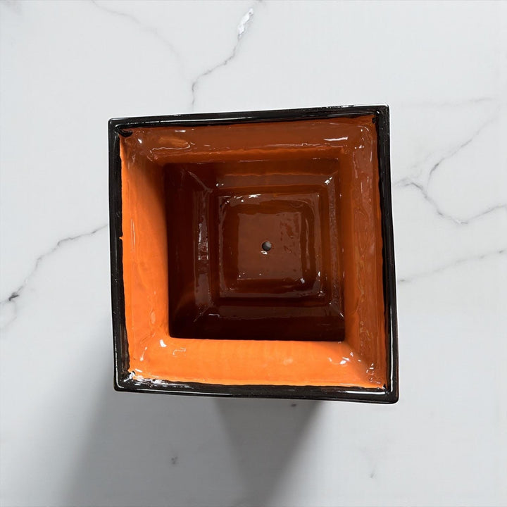 Hand Painted Mexican Black Clay and Black Square Planter Pot – Free Shipping (Contiguous U.S. Only)