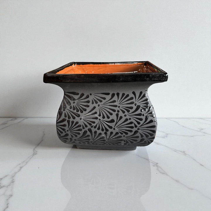 Hand Painted Mexican Black Clay and Black Square Planter Pot – Free Shipping (Contiguous U.S. Only)