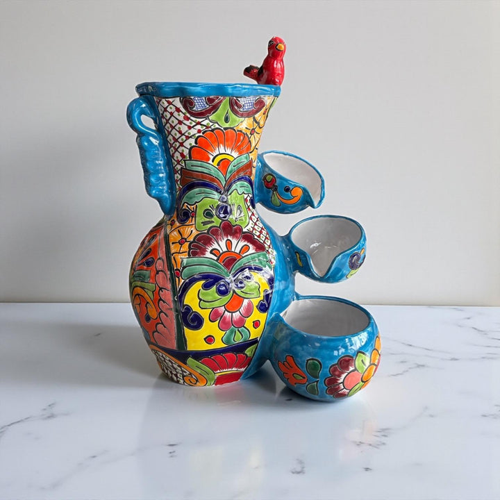 Vibrant Hand Painted Talavera Tabletop Tier Water Fountain, Light Blue – Free Shipping (Contiguous U.S. Only)