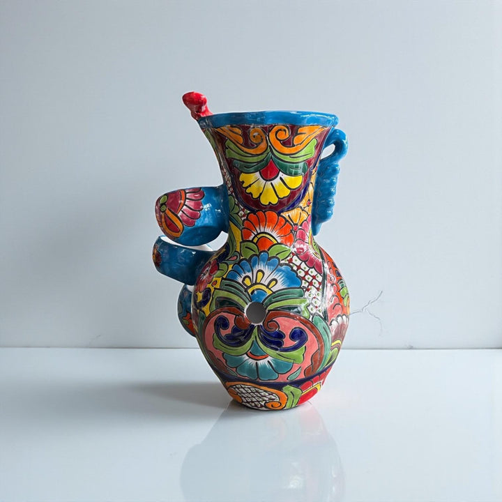 Vibrant Hand Painted Talavera Tabletop Tier Water Fountain, Light Blue – Free Shipping (Contiguous U.S. Only)