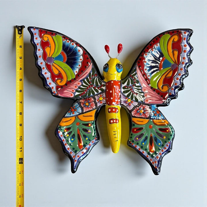 Beautiful Hand Painted Mexican Talavera Folkart Butterfly Wall Decor, Blue