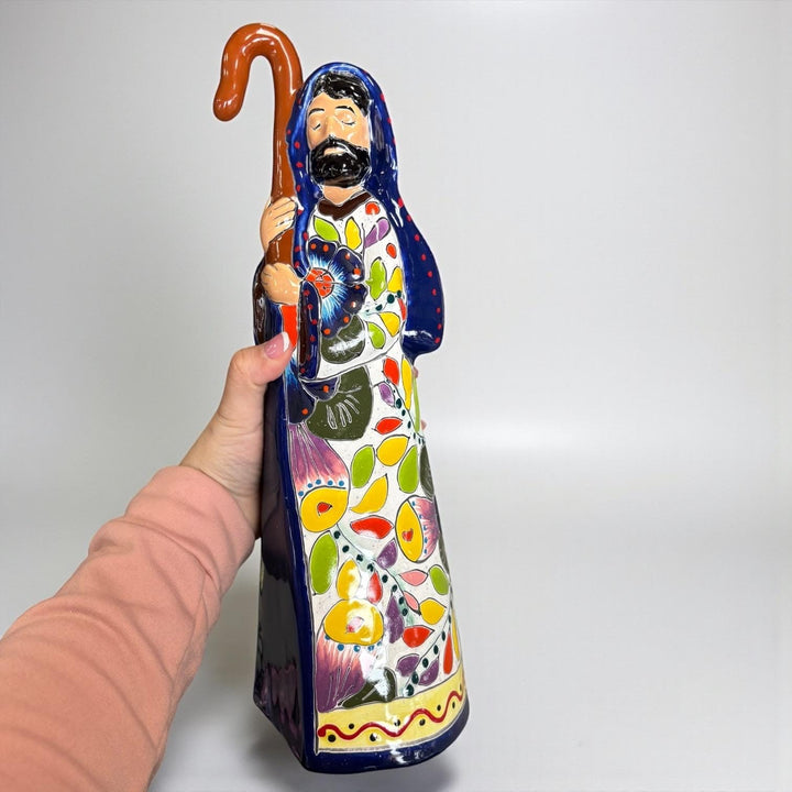Beautiful Hand Painted Mexican Talavera 2-Piece Nativity Set, Dark Blue & Orange