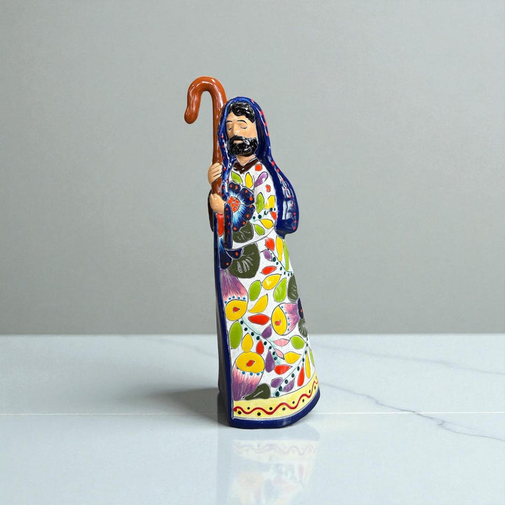 Beautiful Hand Painted Mexican Talavera 2-Piece Nativity Set, Dark Blue & Orange