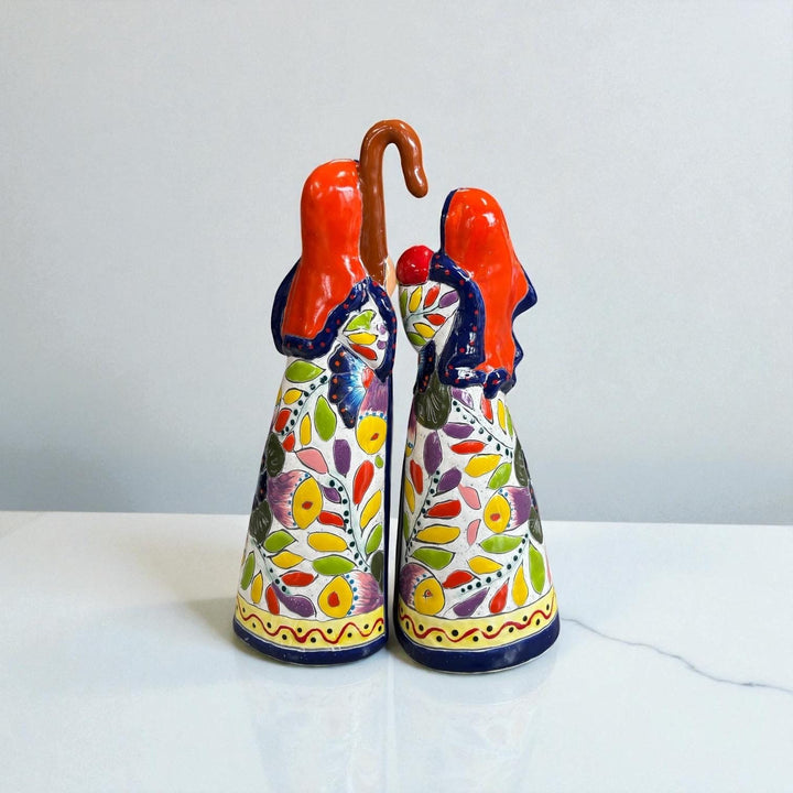 Beautiful Hand Painted Mexican Talavera 2-Piece Nativity Set, Dark Blue & Orange