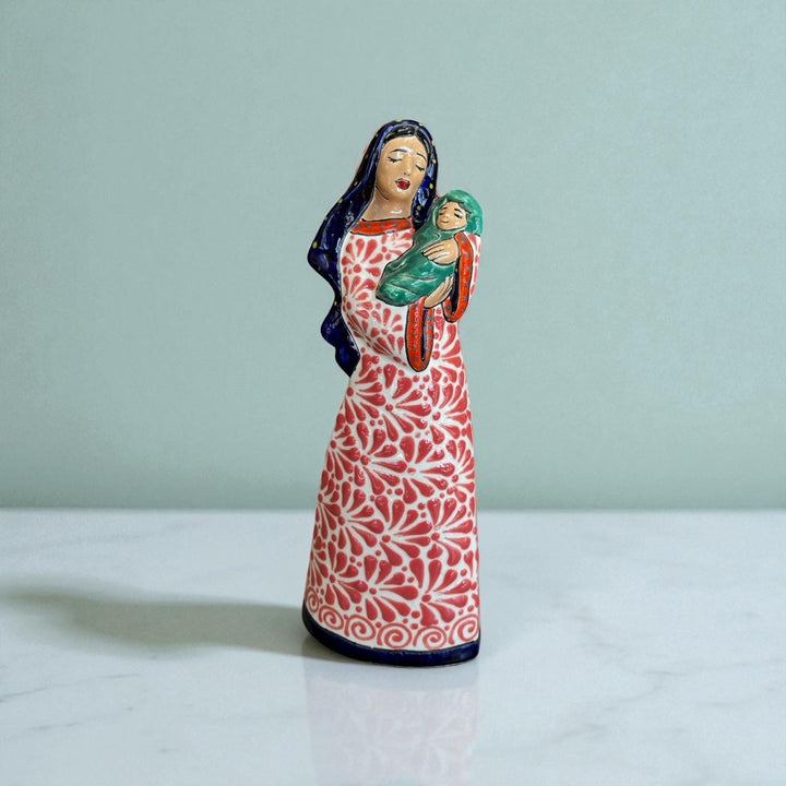 Beautiful Hand Painted Mexican Talavera 2-Piece Nativity Set, Blue & Pink (Cielito Lindo Inspired)
