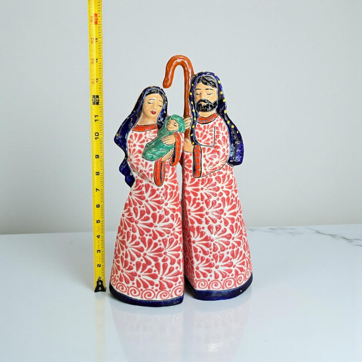Beautiful Hand Painted Mexican Talavera 2-Piece Nativity Set, Blue & Pink (Cielito Lindo Inspired)