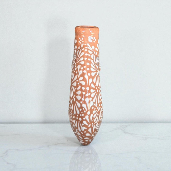 Hand Painted Mexican Talavera Heart Donut Decanter “Licorera” (Cielito Lindo Inspired), Light Brown & White