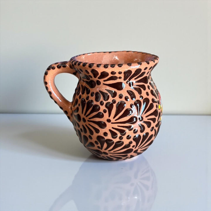 Hand Painted Talavera Cantarito with Handle Mug, Santa Gingerbread Brown & Dark Chocolate – Set of 2