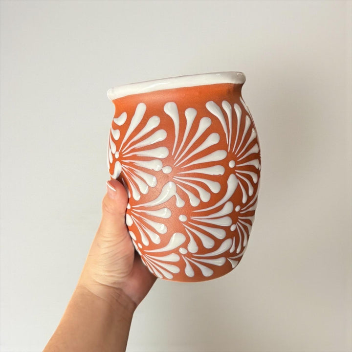 Hand Painted Large Brown and White Rustic Clay Cantarito – Assorted Quantities