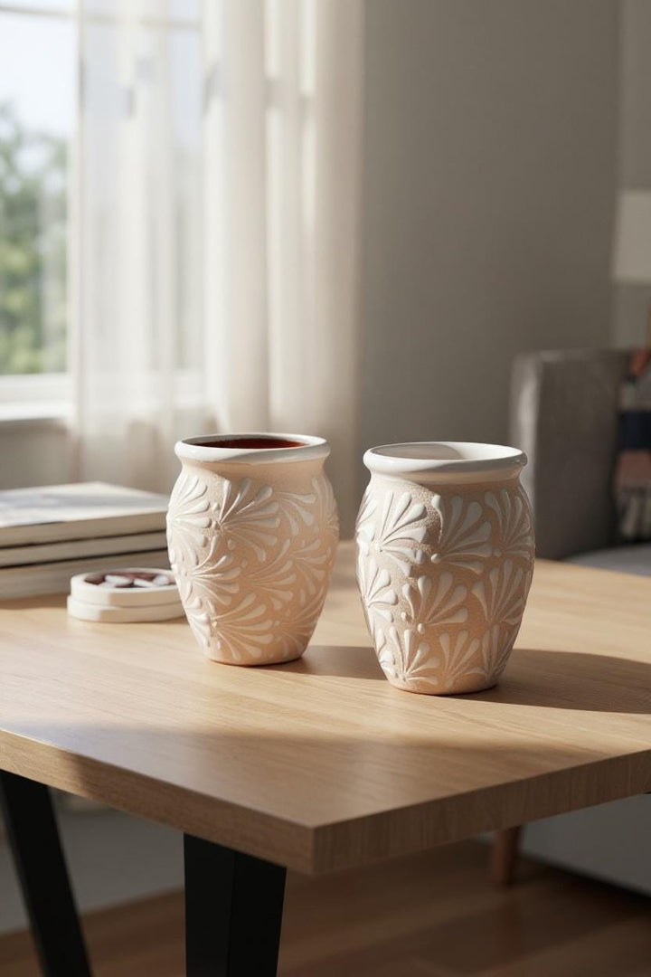 Hand Painted Large Ivory Cream and White Rustic Clay Cantarito – Assorted Quantities