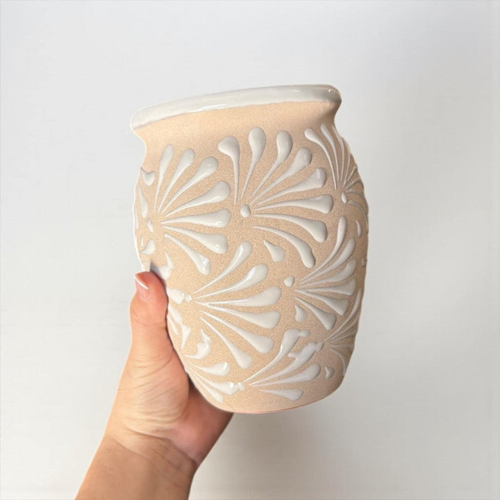 Hand Painted Large Ivory Cream and White Rustic Clay Cantarito – Assorted Quantities