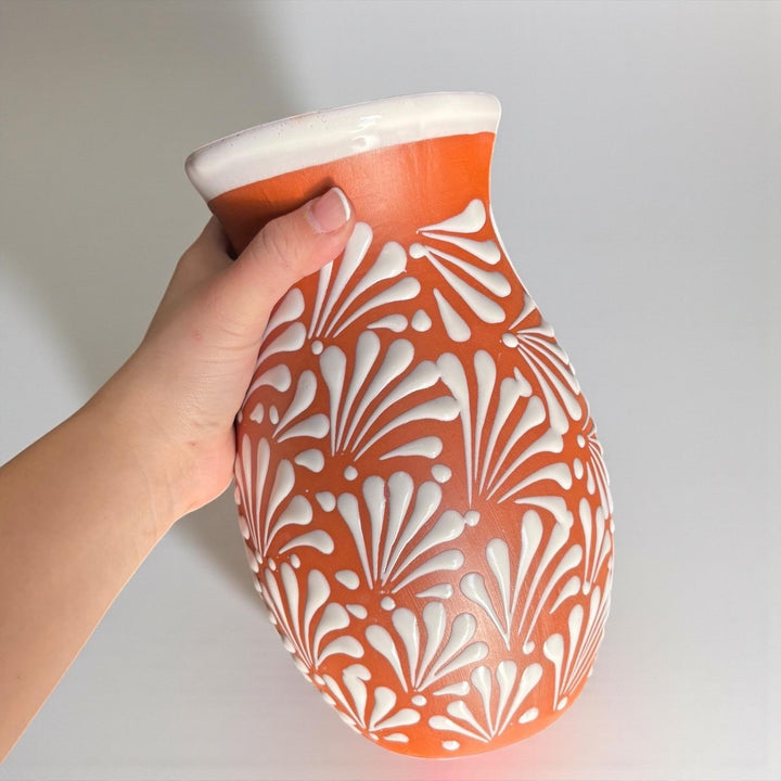 Hand Painted Brown and White Rustic Standard Clay Vase (Cielito Lindo Inspired)