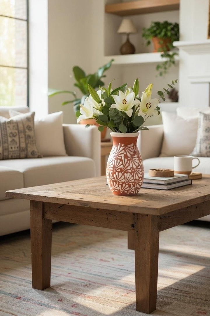 Hand Painted Brown and White Rustic Standard Clay Vase (Cielito Lindo Inspired)