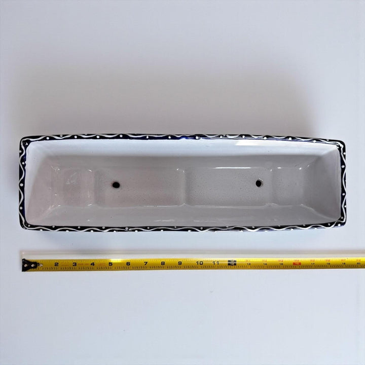 Hand Painted Mexican Talavera Long Planter, Dark Blue & Multicolor