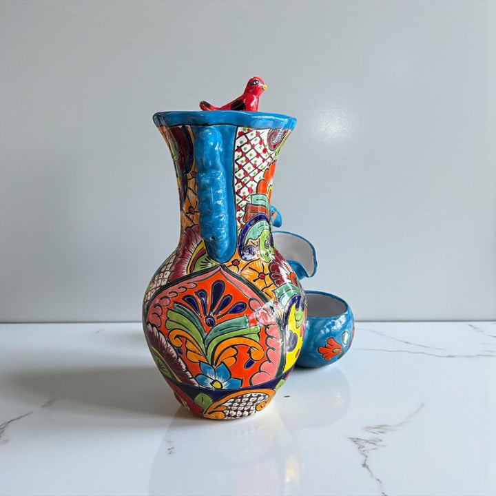 Vibrant Hand Painted Talavera Tabletop Tier Water Fountain, Light Blue – Free Shipping (Contiguous U.S. Only)