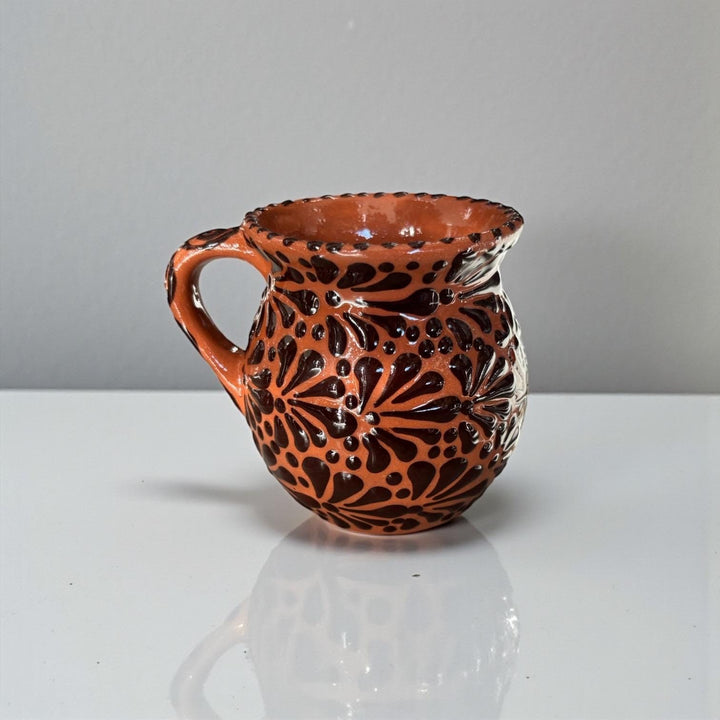 Hand Painted Talavera Christmas Cantarito with Handle Mug, Brown & Dark Chocolate Reindeer – Set of 2