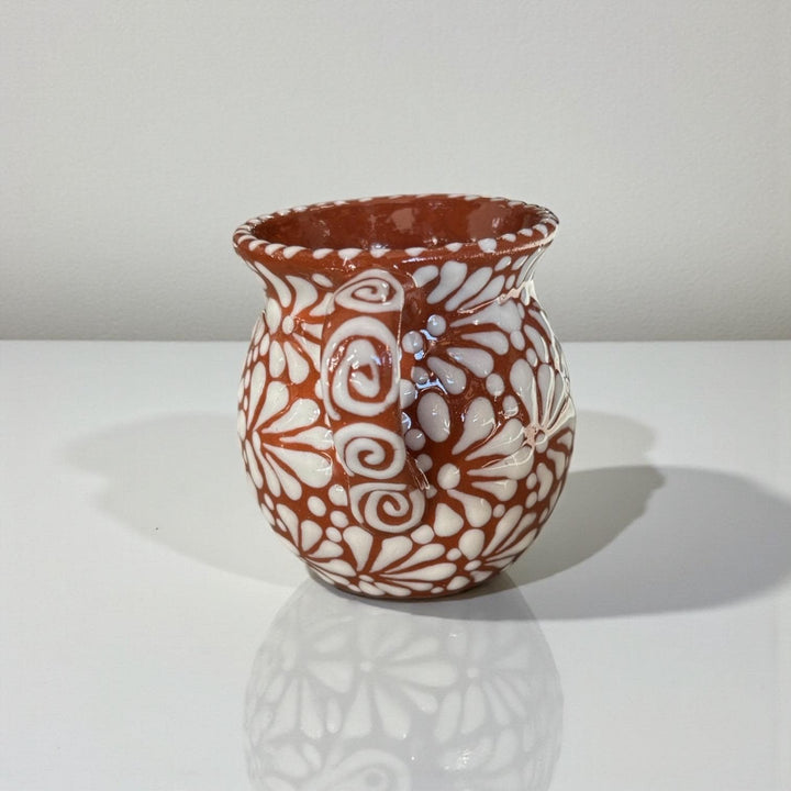 Hand Painted Talavera Christmas Cantarito with Handle Mug, Brown & White Reindeer – Set of 2