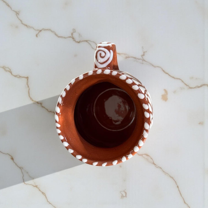 Hand Painted Talavera Christmas Cantarito with Handle Mug, Brown & White Reindeer – Set of 2