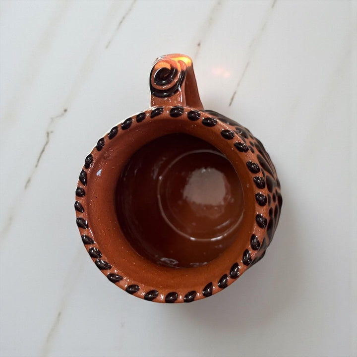 Hand Painted Talavera Christmas Cantarito with Handle Mug, Reindeer Brown Mix – Set of 2