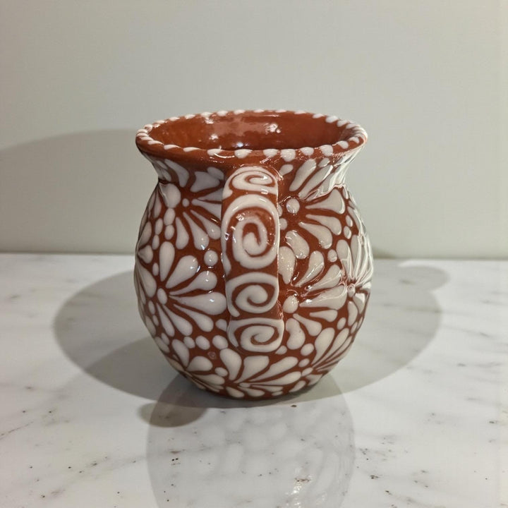 Hand Painted Talavera Christmas Cantarito with Handle Mug, Reindeer Brown Mix – Set of 2