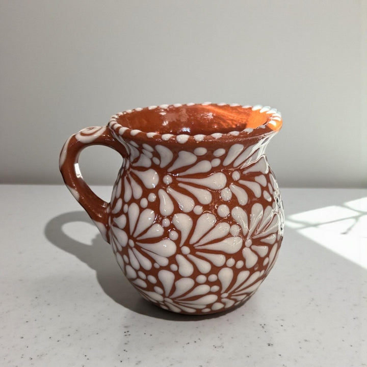 Hand Painted Talavera Christmas Cantarito with Handle Mug, Reindeer Brown Mix – Set of 2