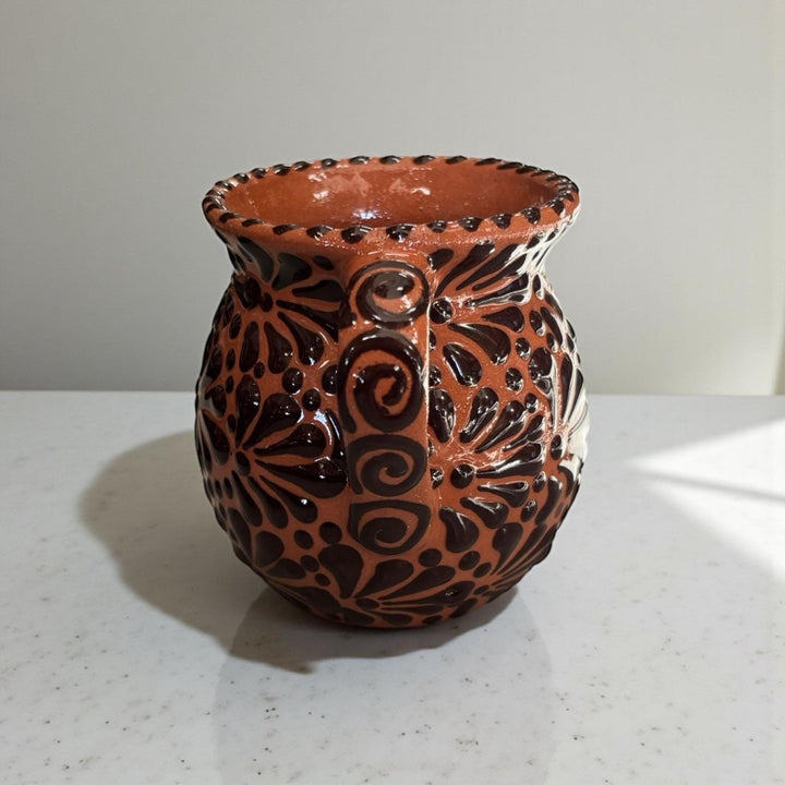 Hand Painted Talavera Christmas Cantarito with Handle Mug, Reindeer Brown Mix – Set of 2