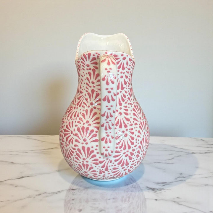 Hand Painted Mexican Talavera Pitcher, Ivory & Pink (Cielito Lindo Inspired)