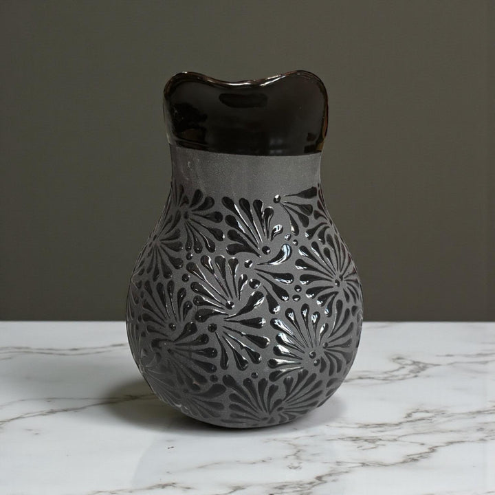 Hand Painted Mexican Clay Water Pitcher (Cielito Lindo Inspired), Charcoal & Black