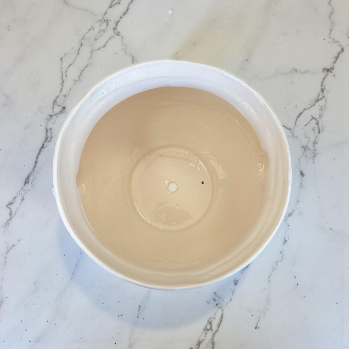 Hand Painted Talavera Monarch Butterfly Cauldron Handle Planter Pot, Ivory & White – Free Shipping (Contiguous U.S. Only)