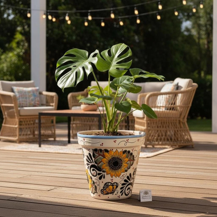 Hand Painted Mexican Talavera Standard Planter Pot, Monarch Butterfly & Sunflower – Free Shipping (Contiguous U.S. Only)