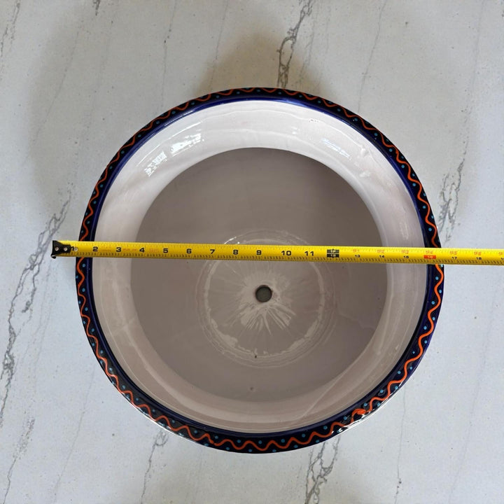 Large Hand Painted Talavera Folkart Planter Pot with Handles, Hummingbird Floral Blue – Free Shipping (Contiguous U.S. Only)