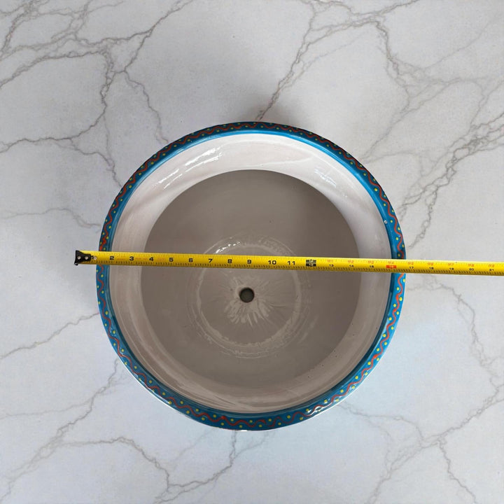 Large Hand Painted Talavera Folkart Planter Pot with Handles, Yellow Hummingbird & Black – Free Shipping (Contiguous U.S. Only)