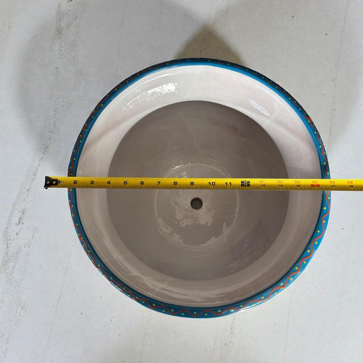 Large Hand Painted Talavera Folkart Planter Pot with Handles, Multicolor Hummingbird & Black – Free Shipping (Contiguous U.S. Only)