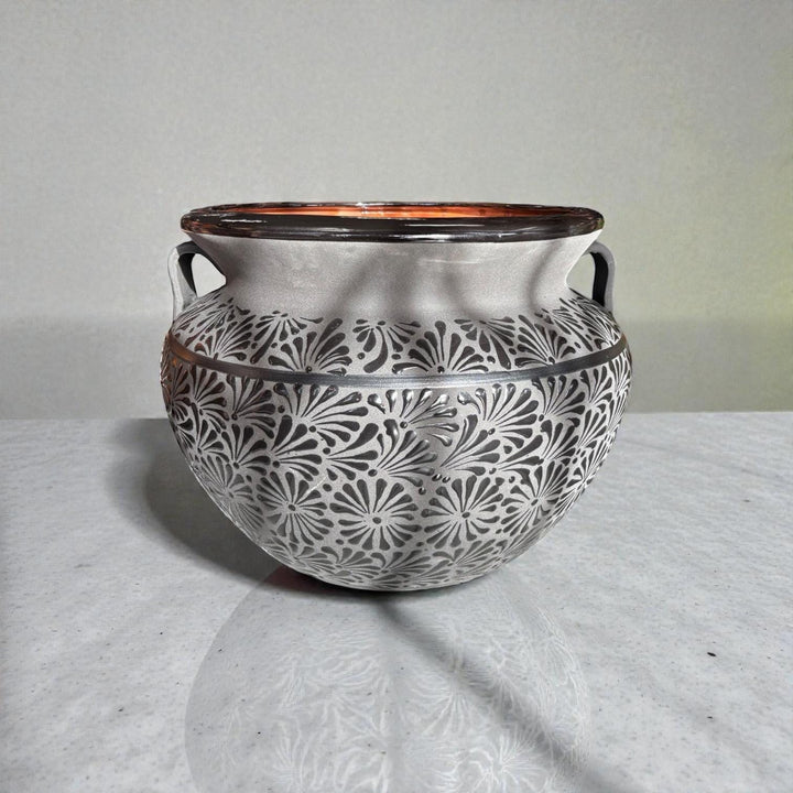 Large Hand Painted Clay Planter Pot with Handles, Charcoal & Black – Free Shipping (Contiguous U.S. Only)