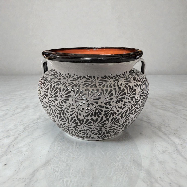 Large Hand Painted Clay Planter Pot with Handles, Charcoal & Black – Free Shipping (Contiguous U.S. Only)