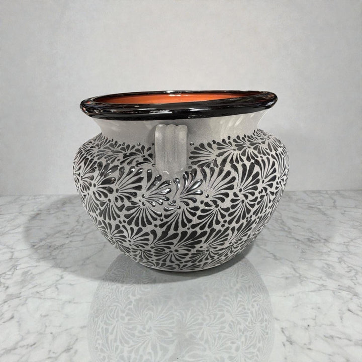 Large Hand Painted Clay Planter Pot with Handles, Charcoal & Black – Free Shipping (Contiguous U.S. Only)