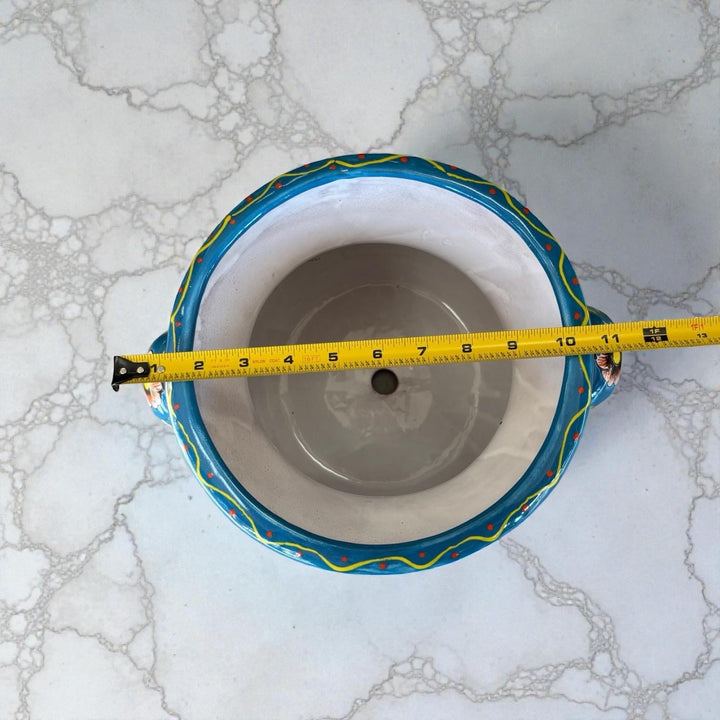 Hand Painted Talavera Folkart Planter Pot with Handles, Multicolor Hummingbird & Black – Free Shipping (Contiguous U.S)