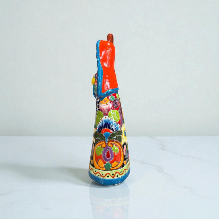 Beautiful Hand Painted Mexican Talavera 2-Piece Nativity Set, Light Blue & Orange