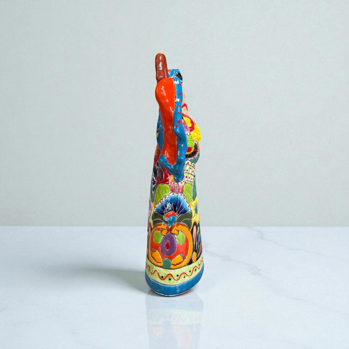 Beautiful Hand Painted Mexican Talavera 2-Piece Nativity Set, Light Blue & Orange