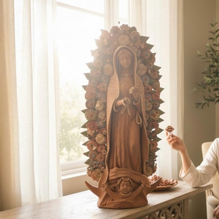 Large Handmade Mexican Natural Clay “Virgen de Guadalupe”, Rustic Multicolor – Free Shipping (Contiguous U.S. Only)